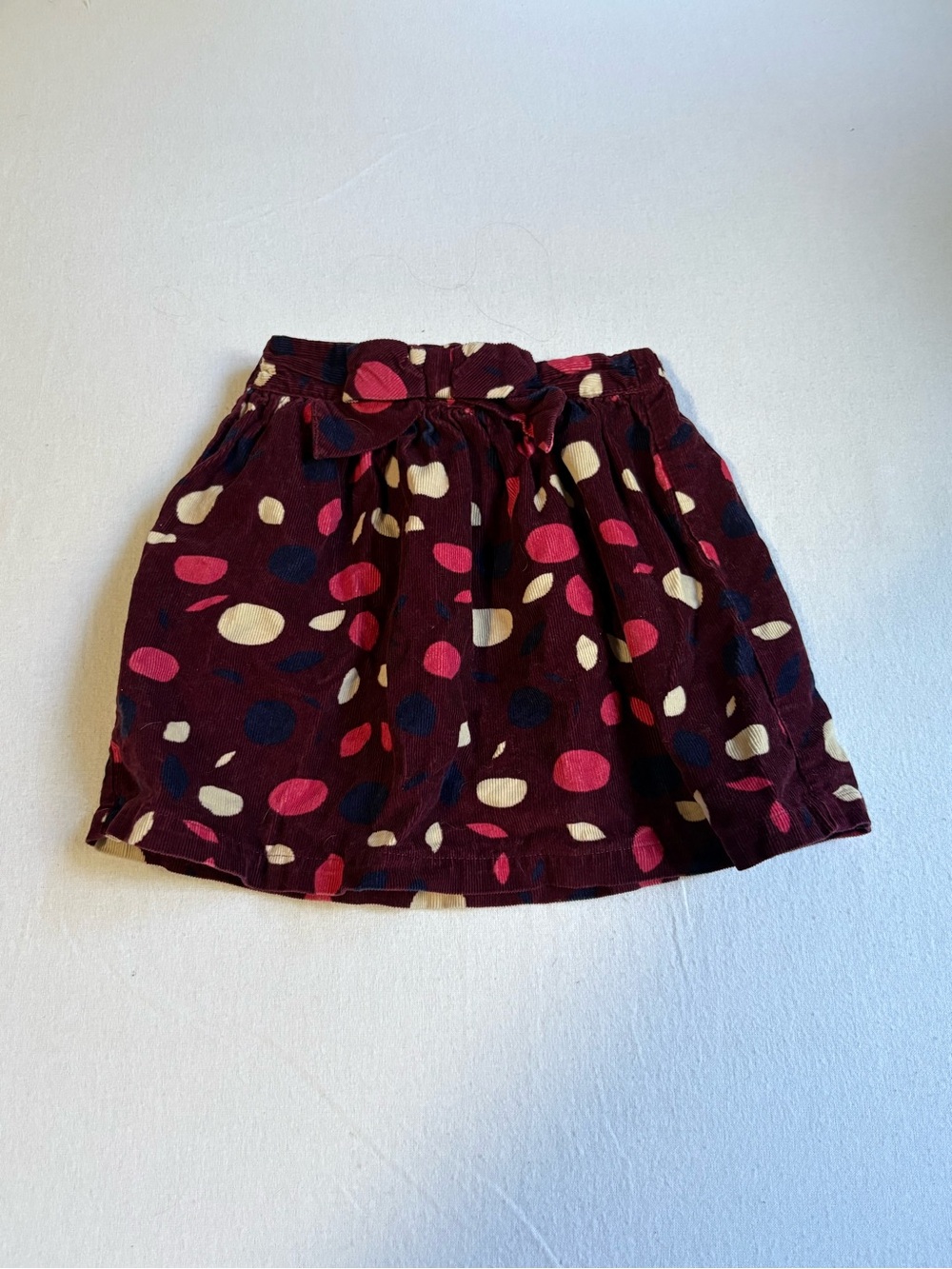 Hanna Andersson Maroon Corduroy Skirt with Pink, Navy, and Cream Dots